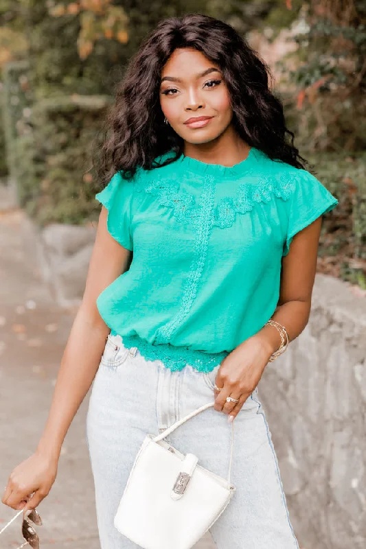 Stay Around Kelly Green Lace Trim Short Sleeve Blouse FINAL SALE Delicate Pleat Blouse Stay Around Kelly Green Lace Trim Short Sleeve Blouse FINAL SALE Delicate Pleat Blouse