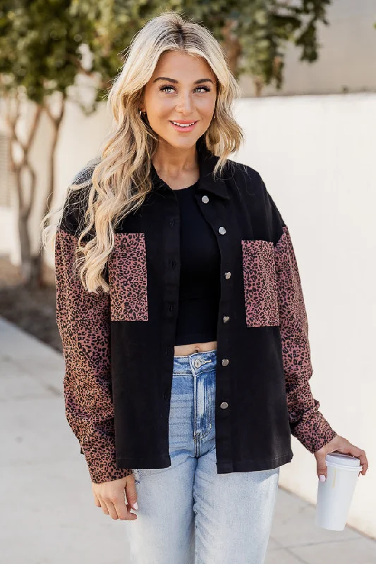 Pushing The Limit Black And Leopard Print Shacket FINAL SALE Flowy Bohemian Blouse