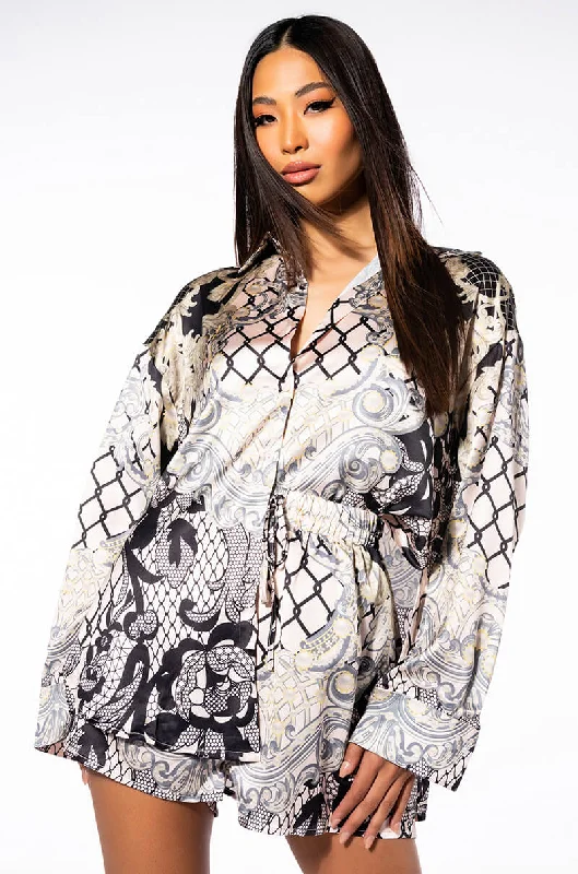 HANNAH BUTTON DOWN BLOUSE AND SHORTS SET Elegant Silk Blouse