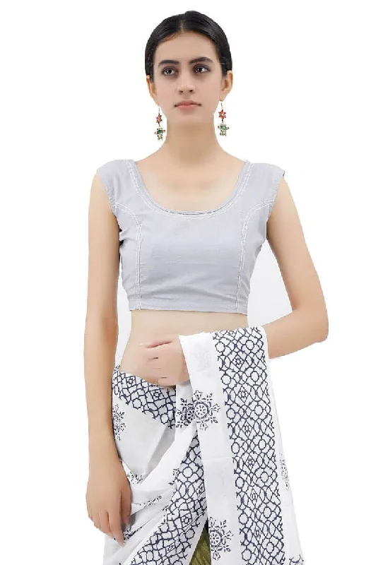 Sleeveless Blouse With Cotton Thread Stitch Lines Feminine Pastel Blouse