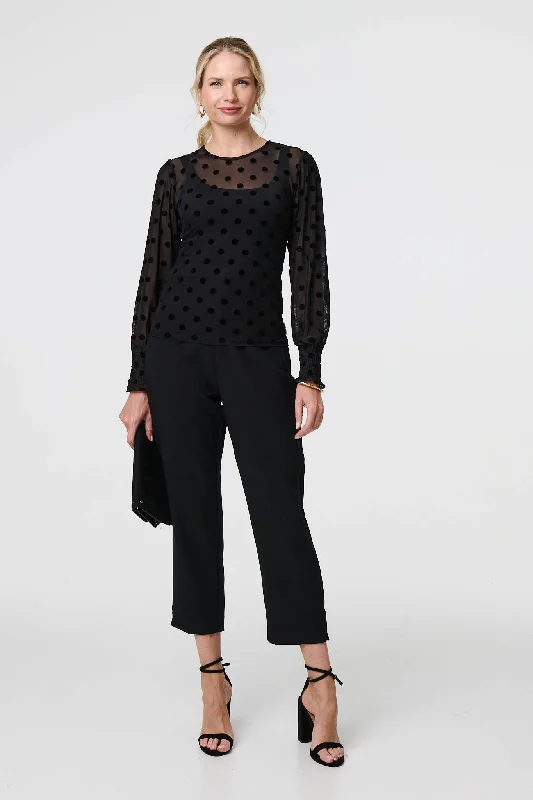 Polka Dot Sheer Mesh Puff Sleeve Blouse Soft Pastel Blouse