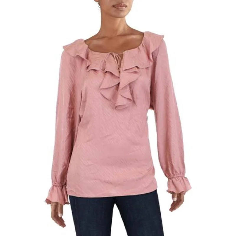 Anne Klein Womens Printed Ruffled Blouse Smart Business Blouse