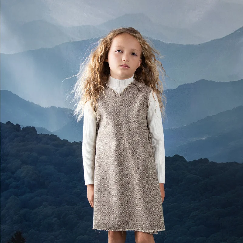 Noma Beige Tweed Jumper With Raw Edging (NDR730) Toggled Drawstring Belted