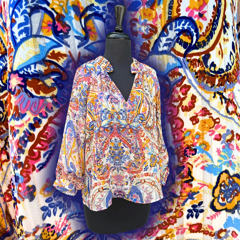Fall Paisley Print Blouse Casual Relaxed Fit Blouse