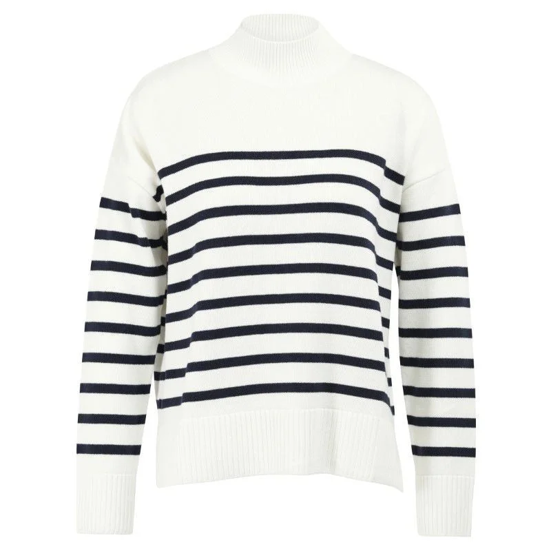 Barbour Pearl Ladies Knit Jumper - Ecru Stripe Mesh Blend Leather Blend Suede Blend