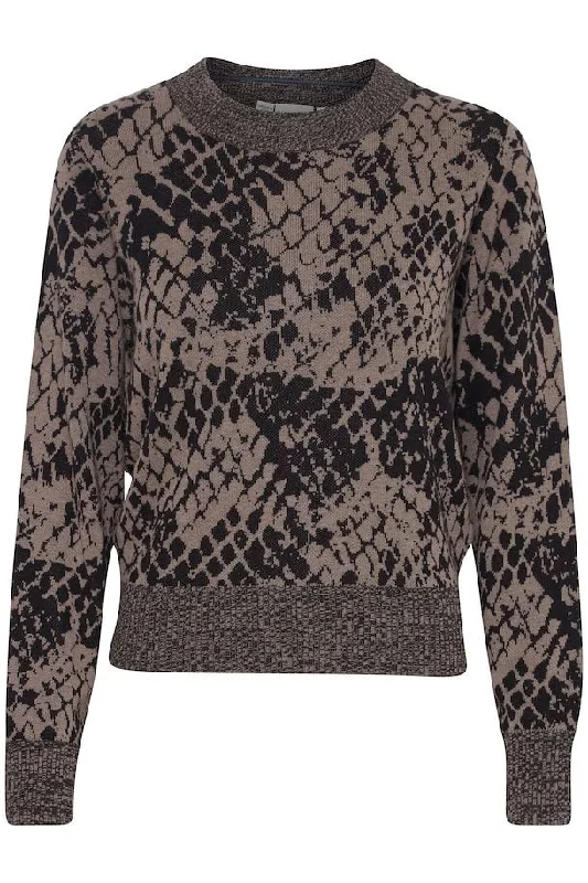 Women's ICHI IHMELEO Snake Print Jumper Faux Fur Fabric Real Fur Fabric Shearling Fabric Women's ICHI IHMELEO Snake Print Jumper Faux Fur Fabric Real Fur Fabric Shearling Fabric