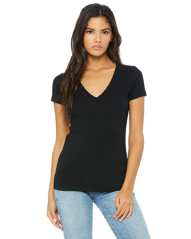 Bella+Canvas Ladies Deep V-Neck T-Shirt | Black Spandex Blend Rayon Blend Denim Blend Bella+Canvas Ladies Deep V-Neck T-Shirt | Black Spandex Blend Rayon Blend Denim Blend