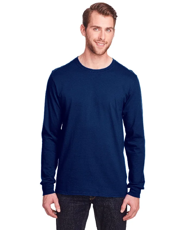 Fruit of the Loom Adult ICONIC Long Sleeve T-Shirt | J Navy Fitted T-Shirt Seamless Stretchy Fruit of the Loom Adult ICONIC Long Sleeve T-Shirt | J Navy Fitted T-Shirt Seamless Stretchy
