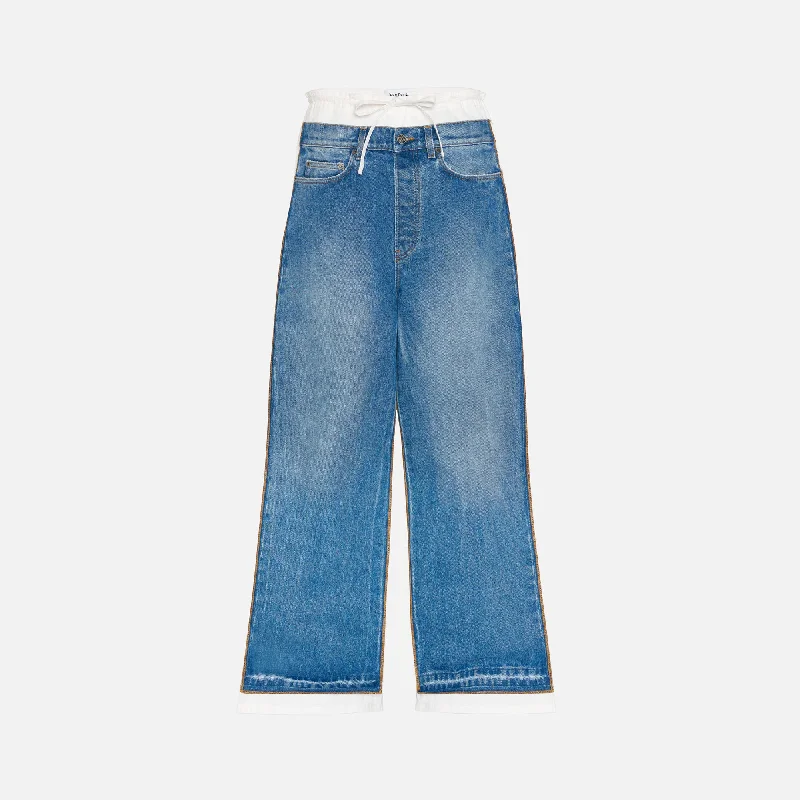 Jean Paul Gaultier Denim Jean with Contrast Detail - Vintage Blue Chic Rolled Cuff Denim Jeans