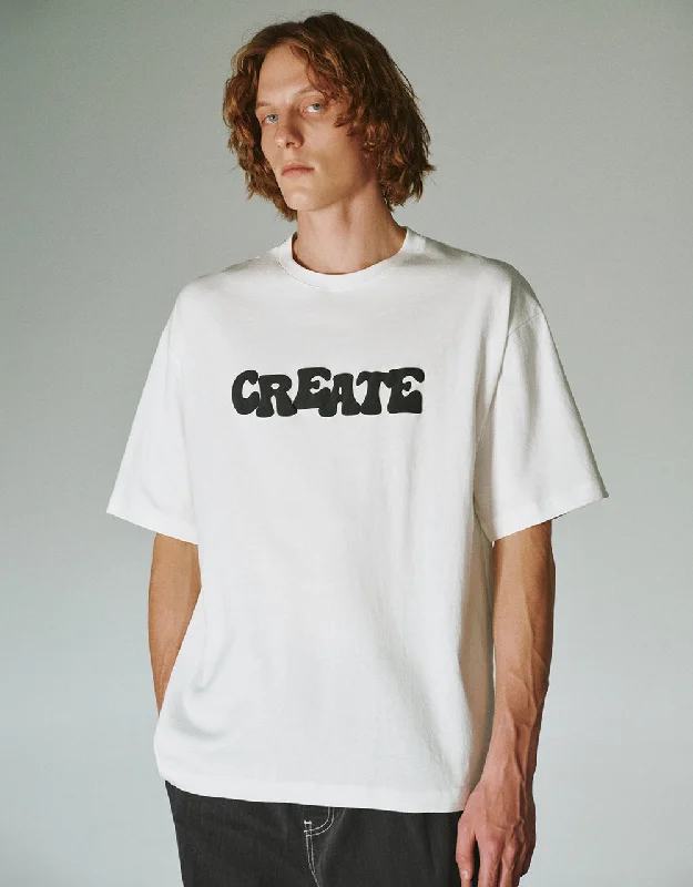 Letter Printed Crew Neck Loose T-Shirt Boxy Fit Fitted Loose