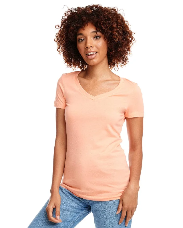 Next Level Ladies Ideal V-Neck Tee | Light Orange Asymmetrical Pockets Print