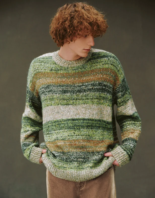 Striped Crew Neck Knitted T-Shirt Machine Wash Dry Clean Hand Wash