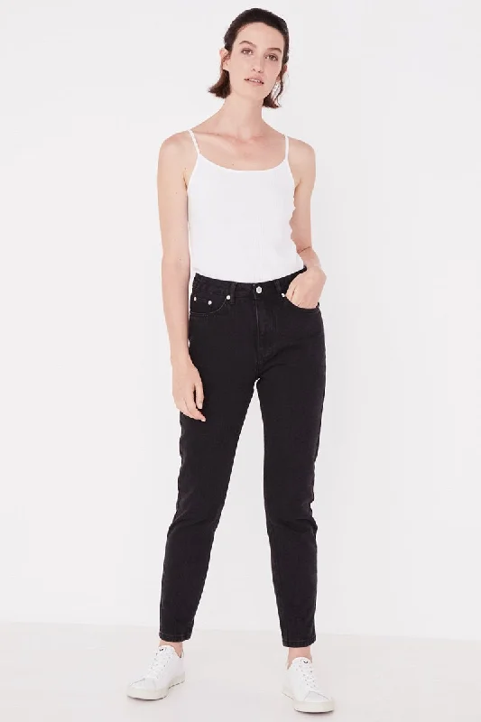 Assembly Label - High Waist Rigid Jean - Black Trendy Low-Rise Bootcut Jeans