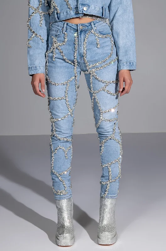 MAKE A WISH RHINESTONE HIGH WAISTED SKINNY JEAN Comfortable Jogger Style Jeans
