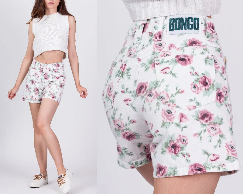 Vintage Bongo High Waisted Floral Jean Shorts - Petite Extra Small, 24" Trendy Low-Rise Slim Jeans
