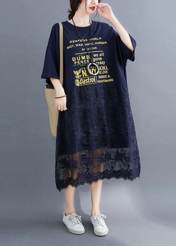 Style Navy Loose Patchwork Lace Summer Half Sleeve Maxi Dresses Comfortable Fitted Maxi Dress Style Navy Loose Patchwork Lace Summer Half Sleeve Maxi Dresses Comfortable Fitted Maxi Dress