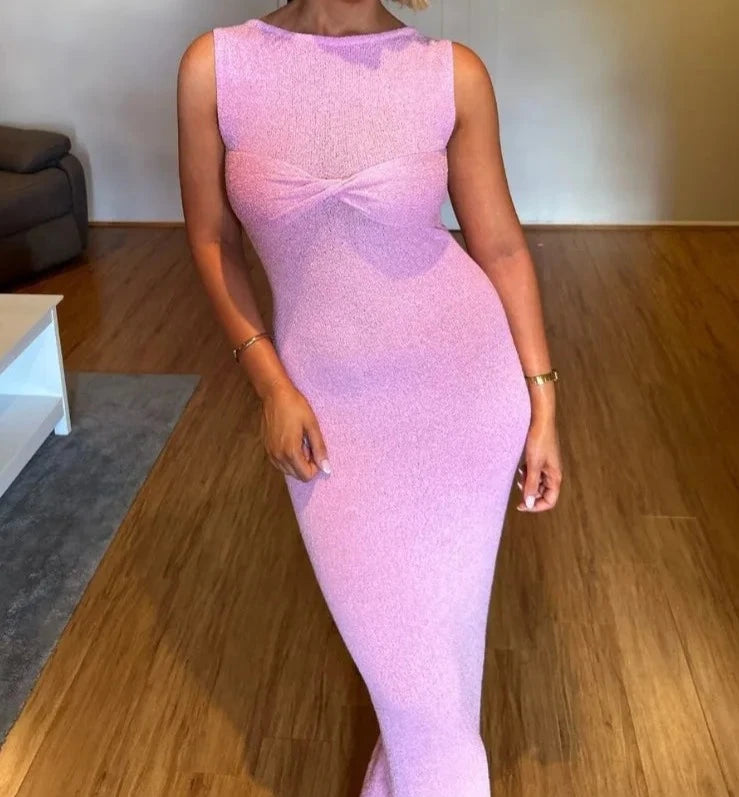 A&A Bandeau Twist Knitwear Maxi Dress Trendy V-Neck Maxi Dress