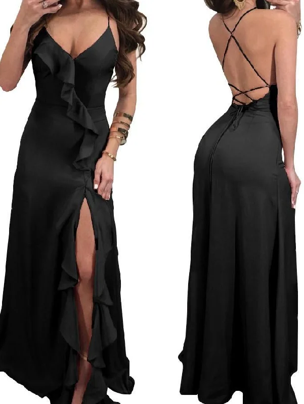2018 New Sexy Spaghetti Strap Side Split Solid Color Maxi Dress Trendy Maxi Dress with Lace 2018 New Sexy Spaghetti Strap Side Split Solid Color Maxi Dress Trendy Maxi Dress with Lace