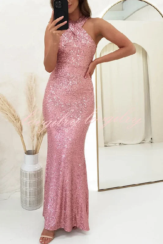 Time To Sparkle Sequin Cross Halter Neck Backless Maxi Dress Elegant Sleeveless Maxi Dress Time To Sparkle Sequin Cross Halter Neck Backless Maxi Dress Elegant Sleeveless Maxi Dress