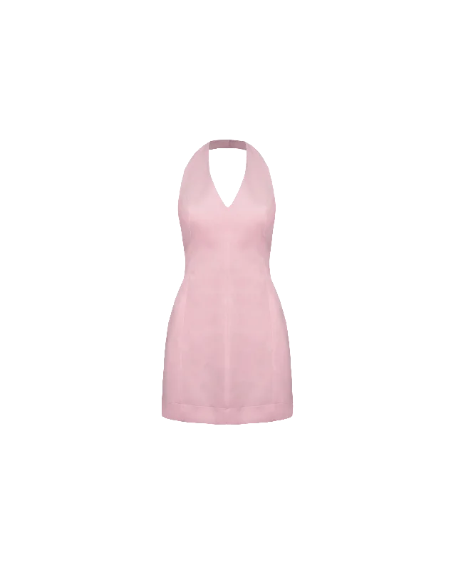 CHER HALTER MINI DRESS SOFT PINK Comfortable Linen Mini Dress