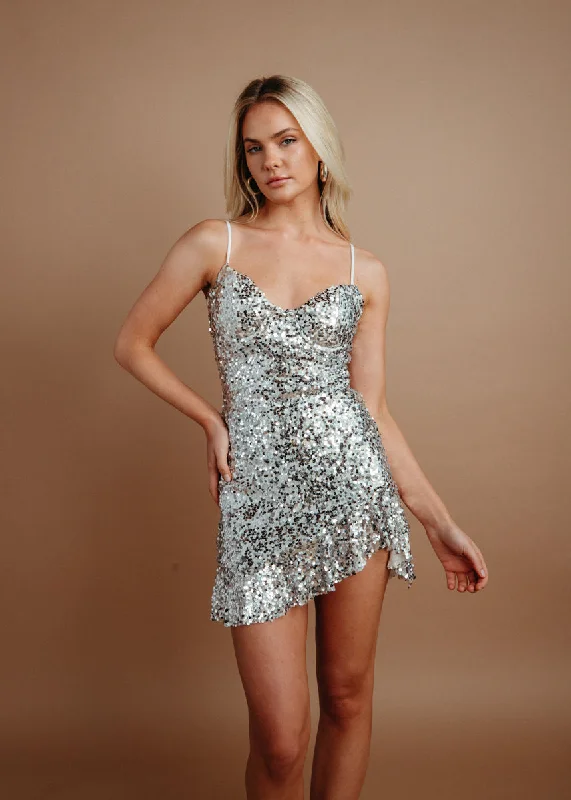 Keegan Bustier Sequin Ruffle Mini Dress Comfortable Casual Mini Dress