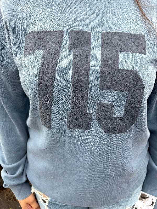 "715" Puff Crew Sweatshirt Hoodie with Ribbed Hem Stretchable Secure