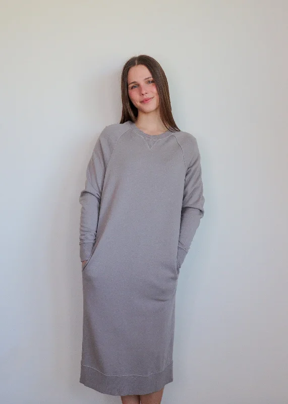 Midi Sweatshirt Dress—Grey**FINAL SALE** Hoodie with Mock Neck Collared Structured
