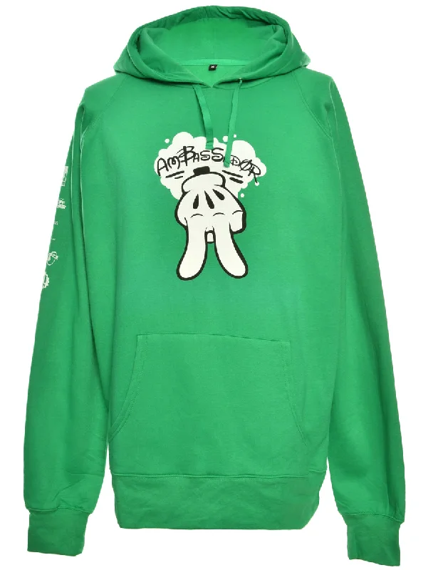 Green Printed Hoodie - L Hoodie with Elastic Cuffs Stretchable Comfortable