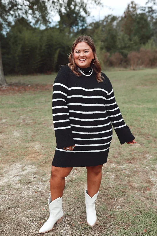 Z Supply Fin Stripe Turtleneck Sweater Mini Dress in Black Comfortable Casual Mini Dress Z Supply Fin Stripe Turtleneck Sweater Mini Dress in Black Comfortable Casual Mini Dress
