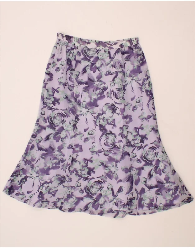 EASTEX Womens A-Line Skirt UK 10 Small W27 Purple Floral Polyester velvet skirt luxurious