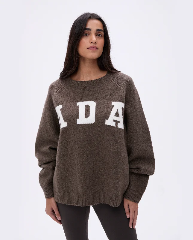 ADA Oversized Knit Sweatshirt - Dark Cocoa Brown/Cream Hoodie with Typography Text Message ADA Oversized Knit Sweatshirt - Dark Cocoa Brown/Cream Hoodie with Typography Text Message