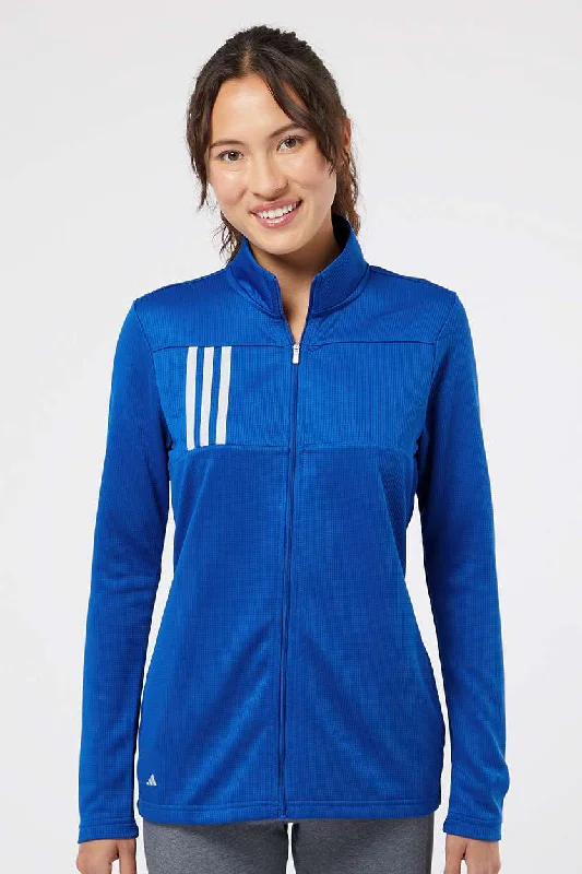 Adidas Womens 3 Stripes Double Knit Moisture Wicking 1/4 Zip Sweatshirt w/ Pockets - Team Royal Blue/Grey Hoodie with Hem Raw Edge Edgy Unfinished Adidas Womens 3 Stripes Double Knit Moisture Wicking 1/4 Zip Sweatshirt w/ Pockets - Team Royal Blue/Grey Hoodie with Hem Raw Edge Edgy Unfinished