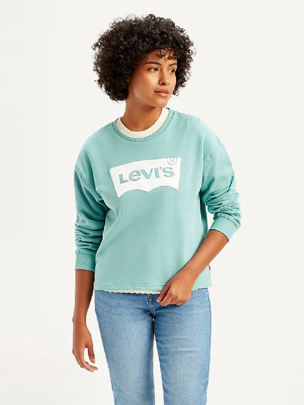 Women's Brand Logo Turquoise Crew Neck Sweatshirt Hoodie with Velcro Closure Adjustable Secure Women's Brand Logo Turquoise Crew Neck Sweatshirt Hoodie with Velcro Closure Adjustable Secure